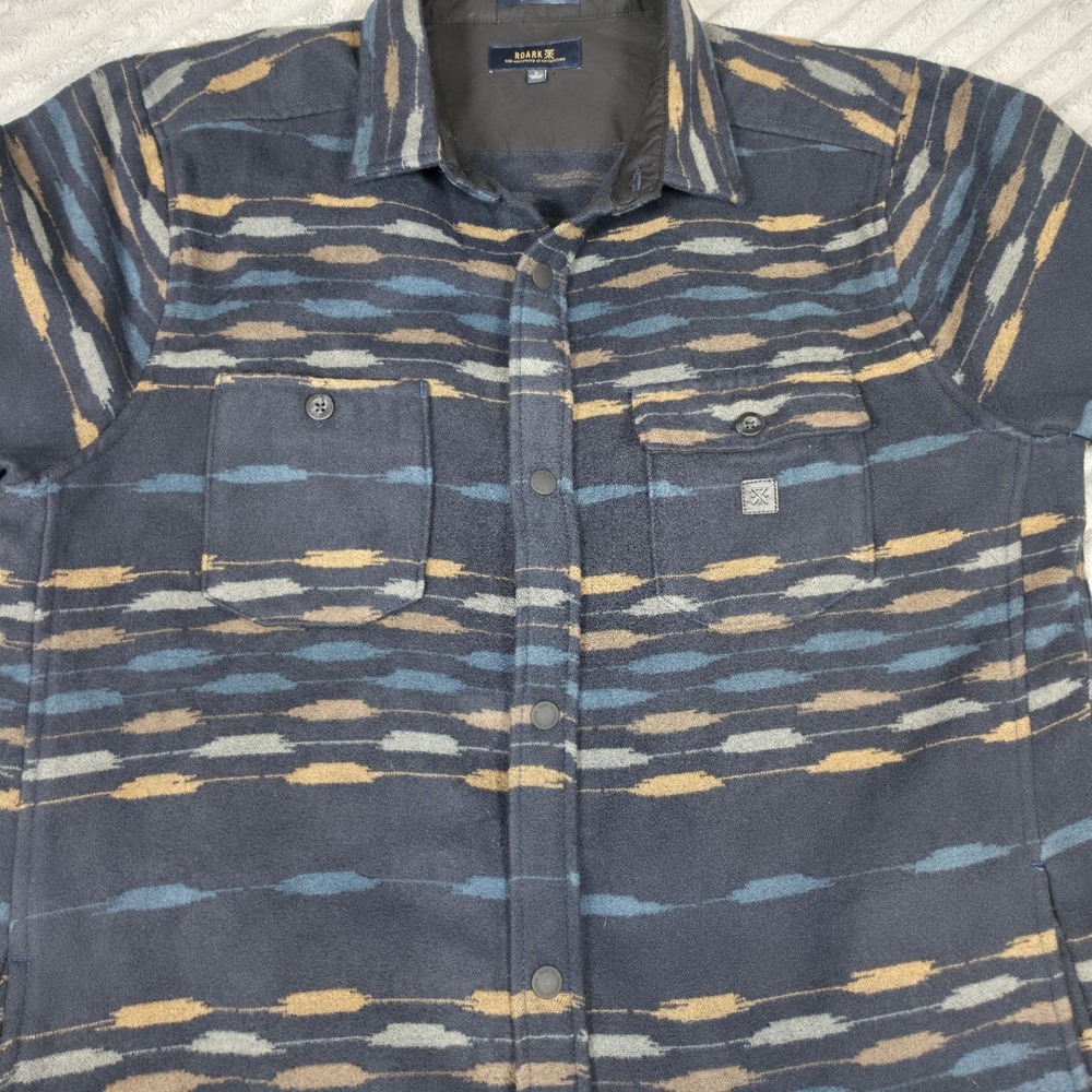 Roark Andes Heavyweight Flannel Shirt Jacket Men's Large Navy Sosho Snaps - Picture 4 of 12